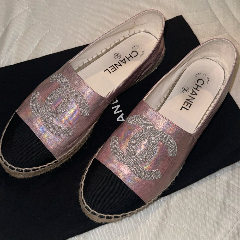Chanel espadrilles size 40 pink silver black